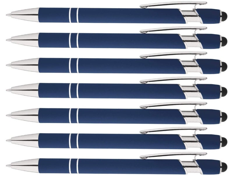 Express Pencils Rainbow Rubberized Soft Touch Ballpoint Pen with Stylus Tip is a stylish, premium metal pen, black ink, medium point. Box of 7 (DARK BLUE) - Image 1